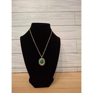 Beautiful Victorian Style 18K Gold Plated Green Stone Pendant
